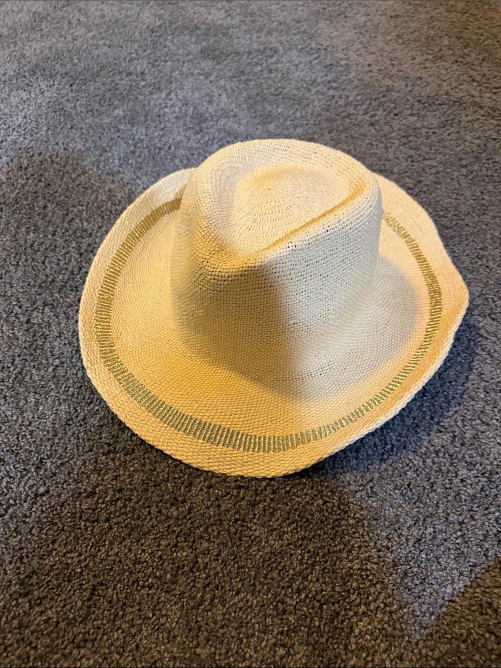 aerie Cream Straw Sun Hat with Green Trim